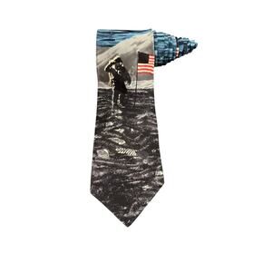 Le Space Moon Landing Astronaut Plants Novelty Necktie 100% Silk